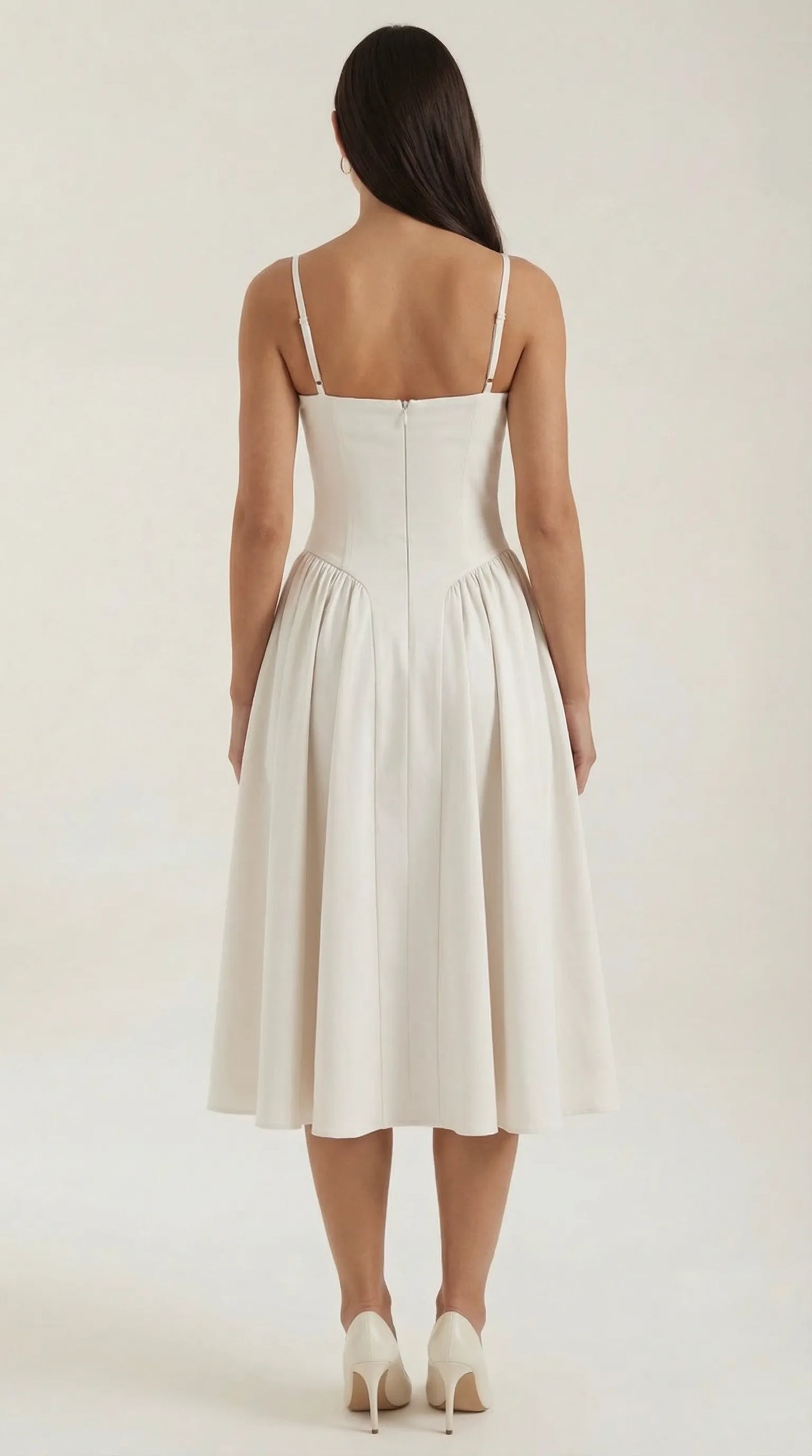 Vestido de Invitada de Boda Midi Elegante Corset con Plisado Detalles
