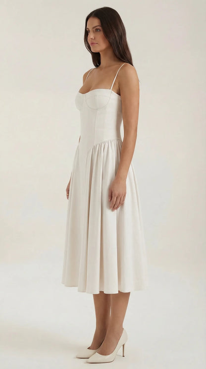 Vestido de Invitada de Boda Midi Elegante Corset con Plisado Detalles