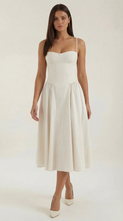 Vestido de Invitada de Boda Midi Elegante Corset con Plisado Detalles