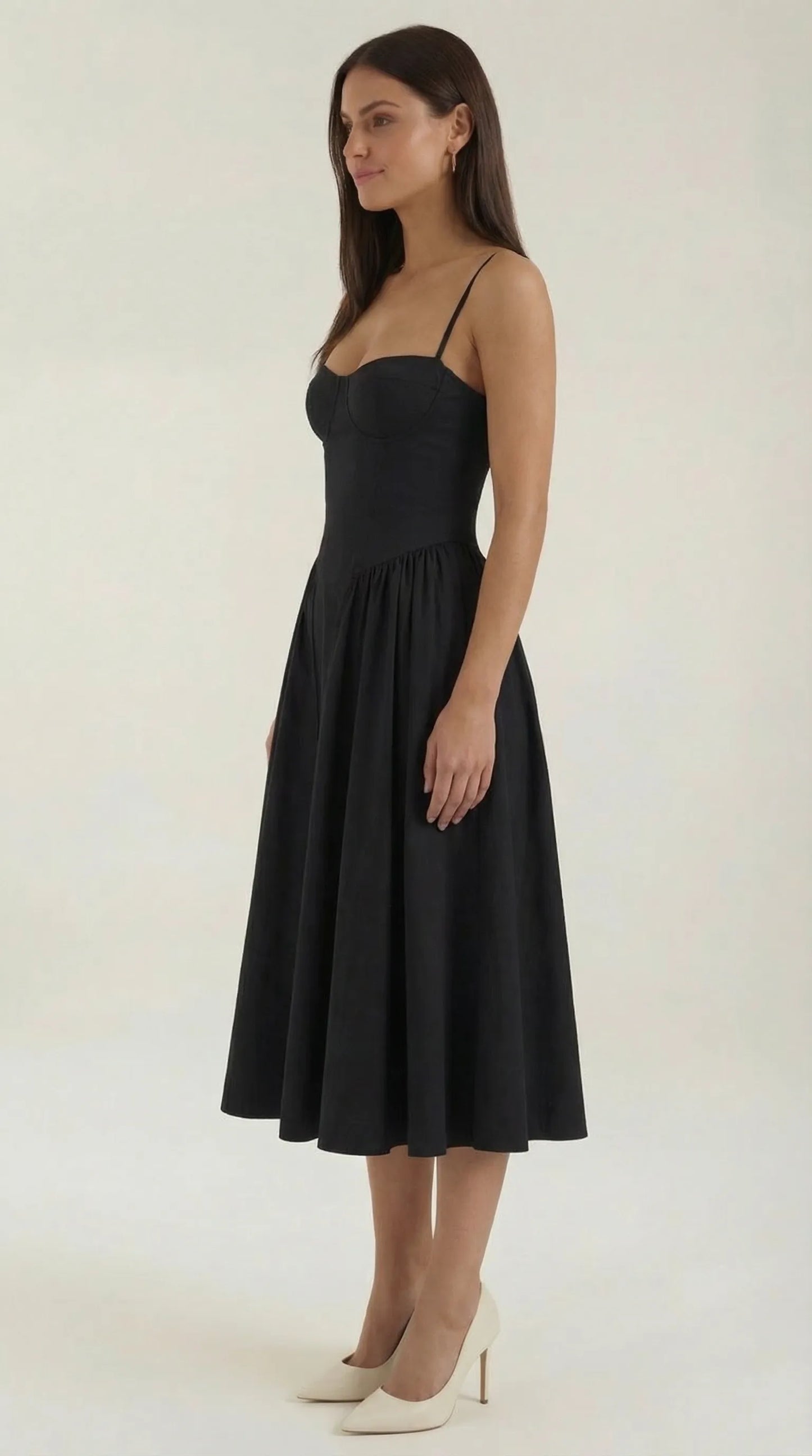 Vestido de Invitada de Boda Midi Elegante Corset con Plisado Detalles