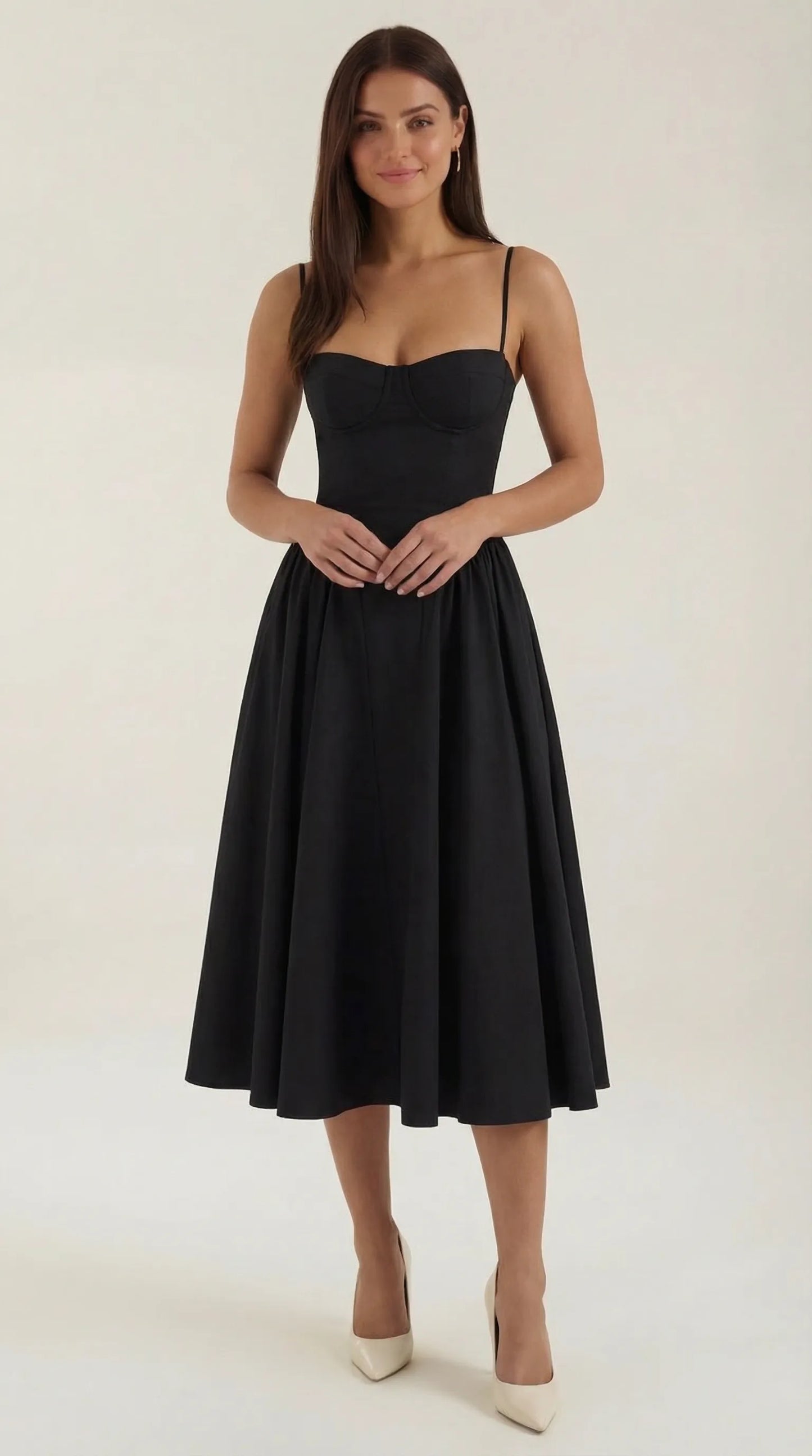 Vestido de Invitada de Boda Midi Elegante Corset con Plisado Detalles