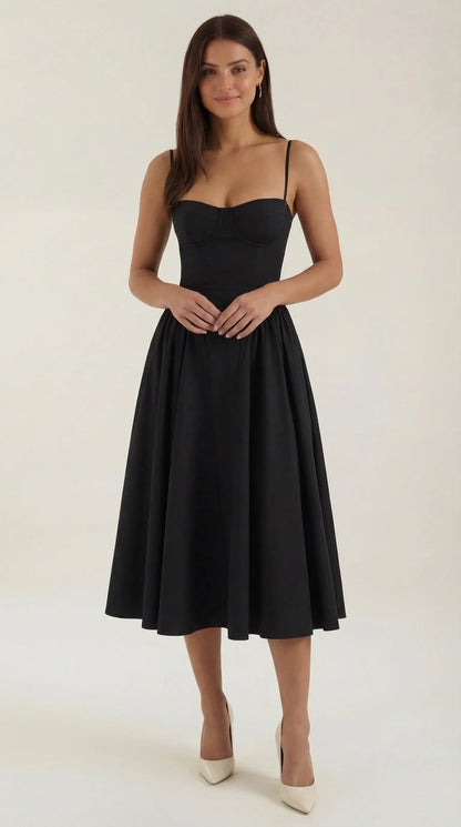 Vestido de Invitada de Boda Midi Elegante Corset con Plisado Detalles