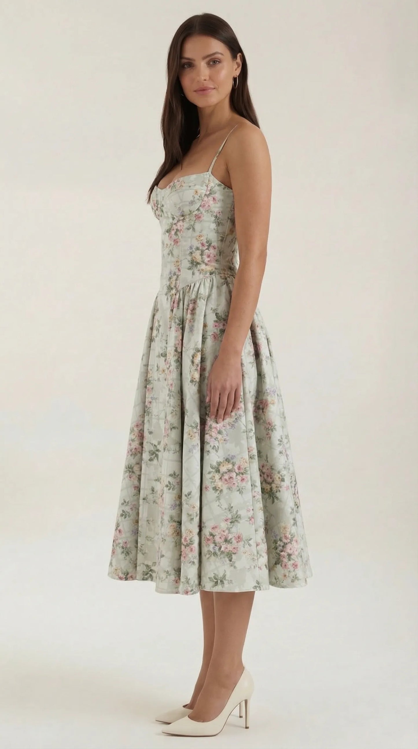 Vestido de Invitada de Boda Midi Elegante Corset con Plisado Detalles