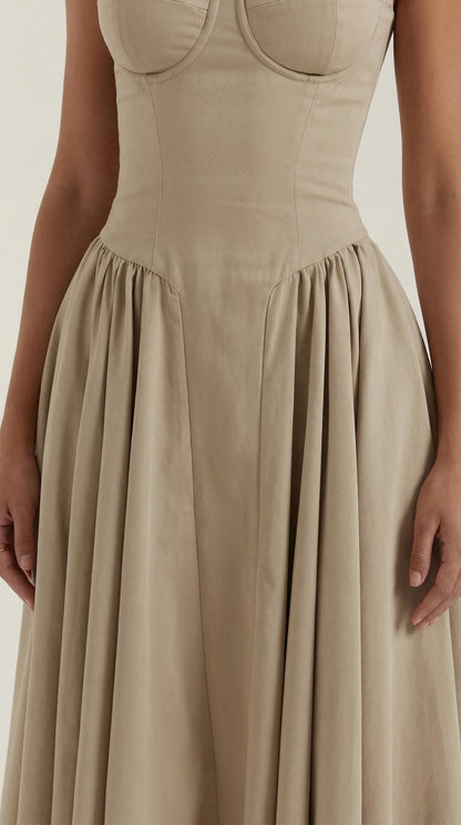 Vestido de Invitada de Boda Midi Elegante Corset con Plisado Detalles