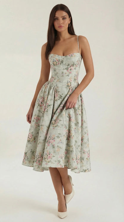 Vestido de Invitada de Boda Midi Elegante Corset con Plisado Detalles