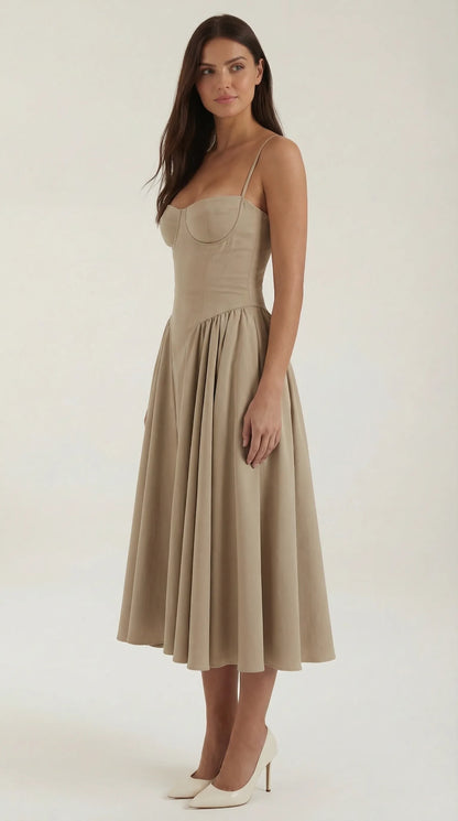 Vestido de Invitada de Boda Midi Elegante Corset con Plisado Detalles