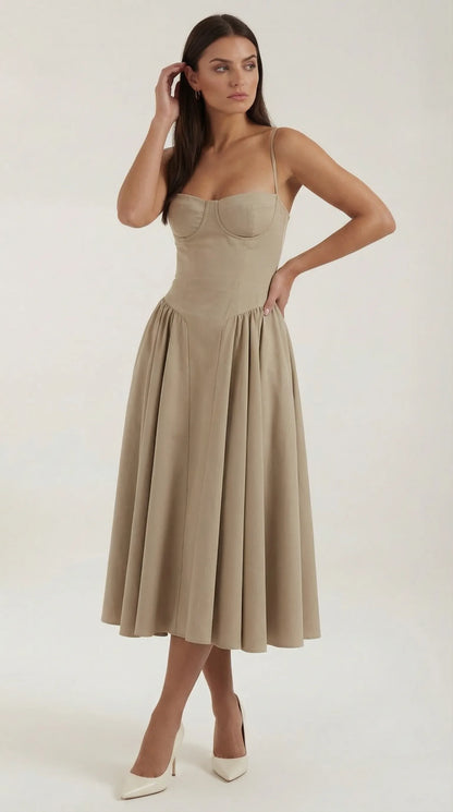 Vestido de Invitada de Boda Midi Elegante Corset con Plisado Detalles