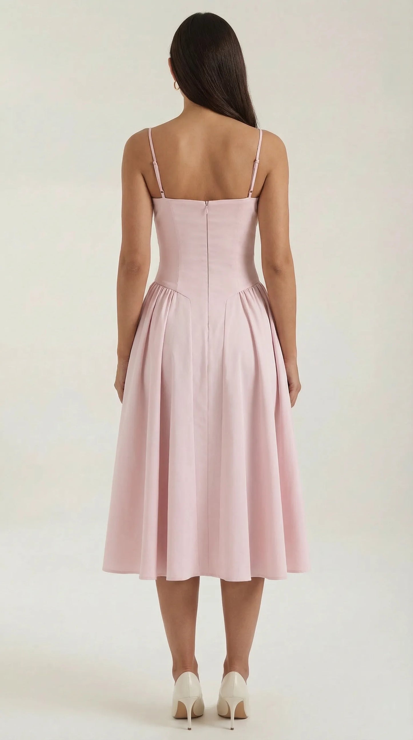 Vestido de Invitada de Boda Midi Elegante Corset con Plisado Detalles