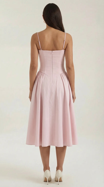Vestido de Invitada de Boda Midi Elegante Corset con Plisado Detalles