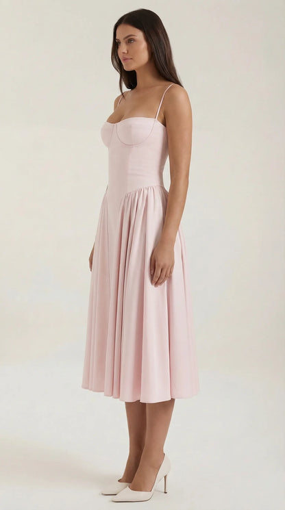 Vestido de Invitada de Boda Midi Elegante Corset con Plisado Detalles