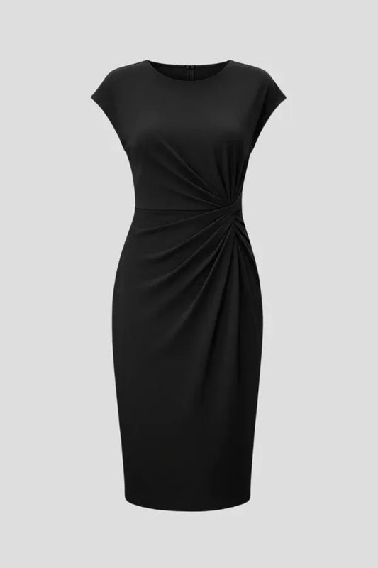 Vestido de Invitada de Boda Midi Elegante Entallado con Fruncido