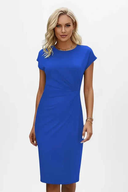 Vestido de Invitada de Boda Midi Elegante Entallado con Fruncido