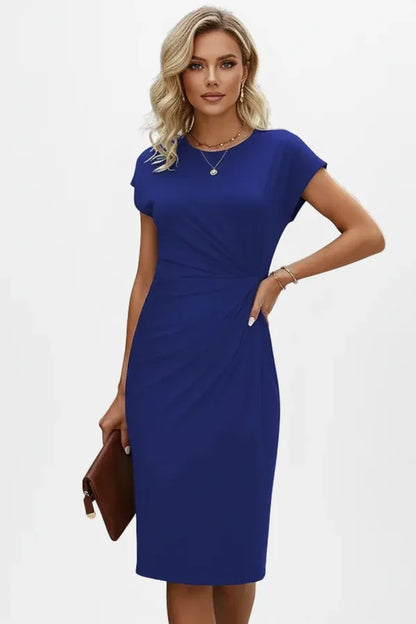 Vestido de Invitada de Boda Midi Elegante Entallado con Fruncido