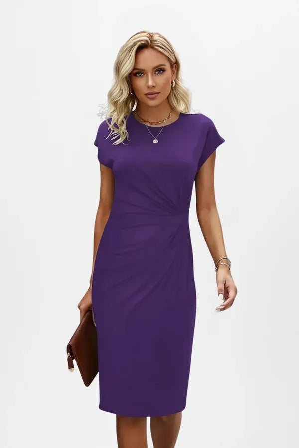 Vestido de Invitada de Boda Midi Elegante Entallado con Fruncido