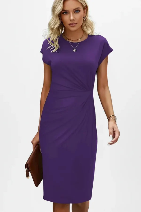 Vestido de Invitada de Boda Midi Elegante Entallado con Fruncido