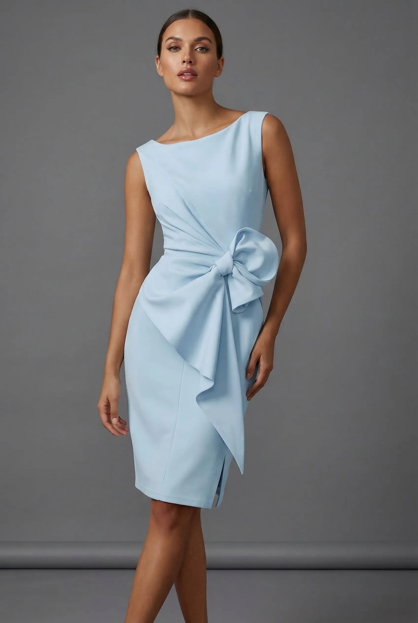 Vestido de Invitada de Boda Midi Elegante Entallado con Lazo