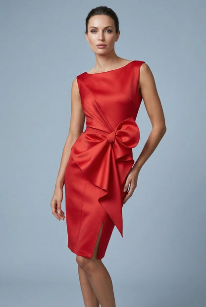 Vestido de Invitada de Boda Midi Elegante Entallado con Lazo