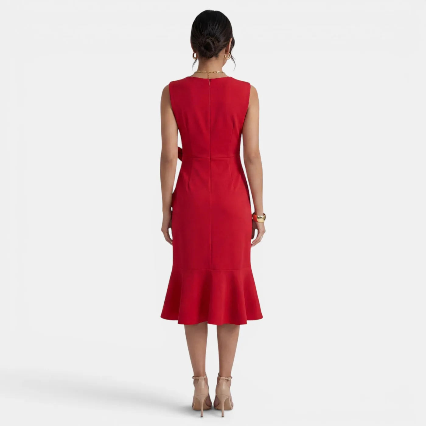 Vestido de Invitada de Boda Midi Elegante Entallado con Volantes