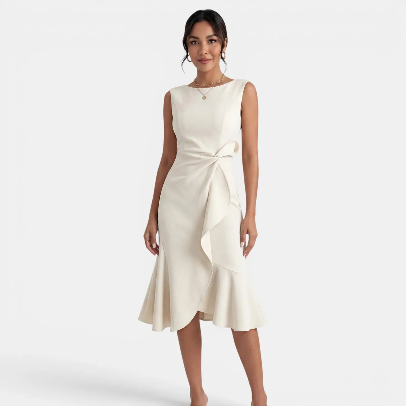 Vestido de Invitada de Boda Midi Elegante Entallado con Volantes