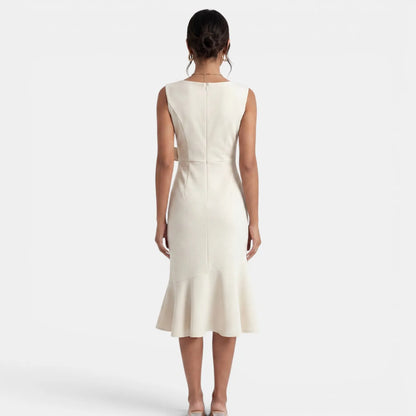 Vestido de Invitada de Boda Midi Elegante Entallado con Volantes