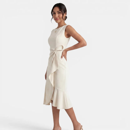 Vestido de Invitada de Boda Midi Elegante Entallado con Volantes