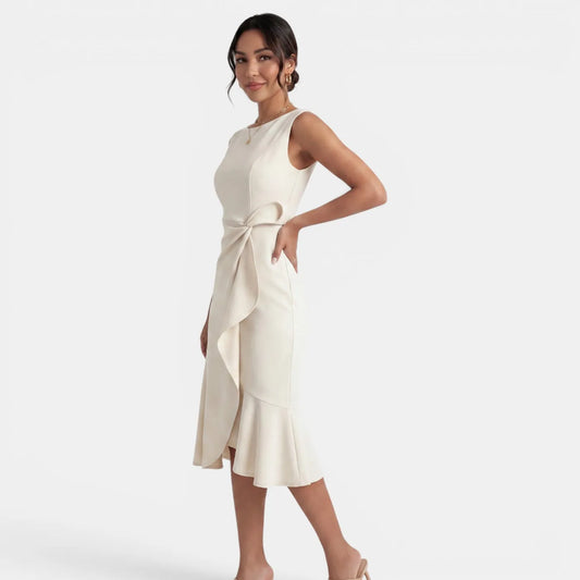 Vestido de Invitada de Boda Midi Elegante Entallado con Volantes
