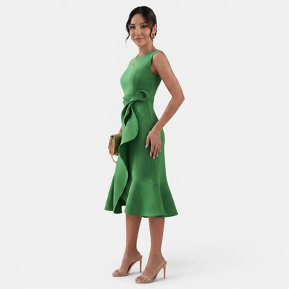 Vestido de Invitada de Boda Midi Elegante Entallado con Volantes