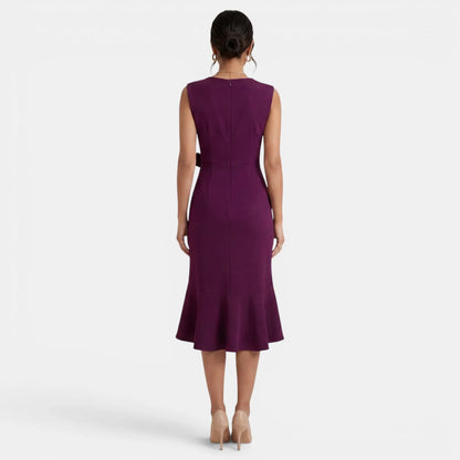 Vestido de Invitada de Boda Midi Elegante Entallado con Volantes
