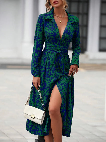 Vestido de Invitada de Boda Midi Elegante Estampado con Cinturón