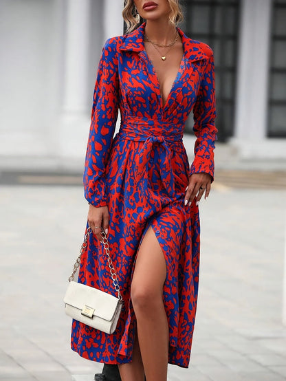 Vestido de Invitada de Boda Midi Elegante Estampado con Cinturón