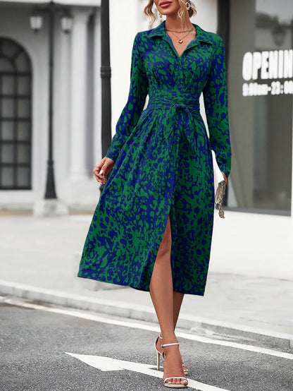 Vestido de Invitada de Boda Midi Elegante Estampado con Cinturón