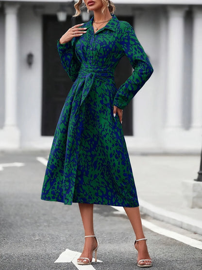 Vestido de Invitada de Boda Midi Elegante Estampado con Cinturón