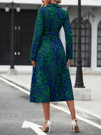 Vestido de Invitada de Boda Midi Elegante Estampado con Cinturón