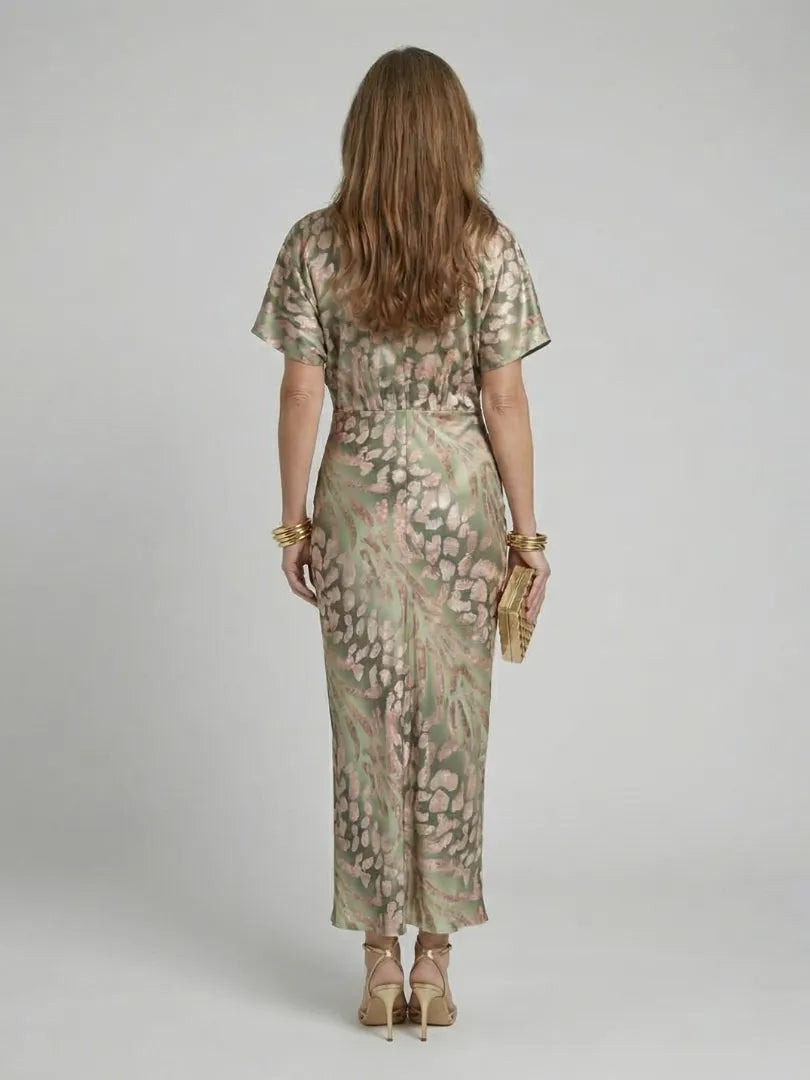 Vestido de Invitada de Boda Midi Elegante Estampado con Escote en V