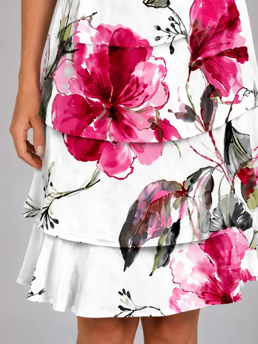 Vestido de Invitada de Boda Midi Elegante Estampado con Volantes