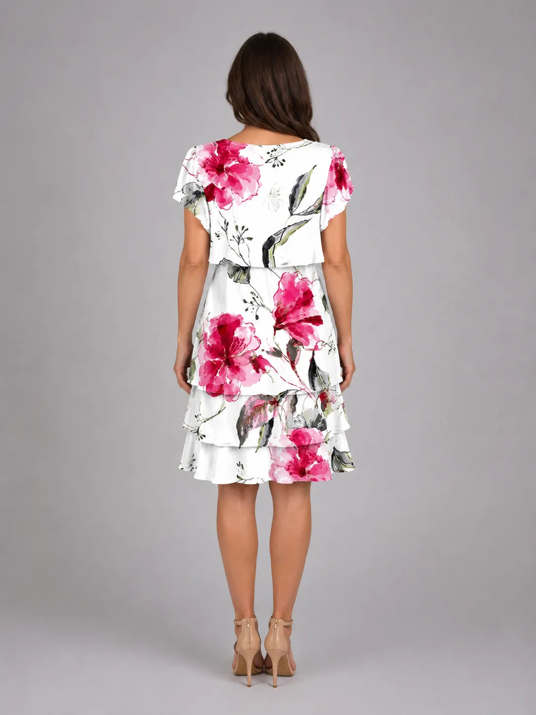 Vestido de Invitada de Boda Midi Elegante Estampado con Volantes
