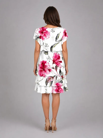 Vestido de Invitada de Boda Midi Elegante Estampado con Volantes