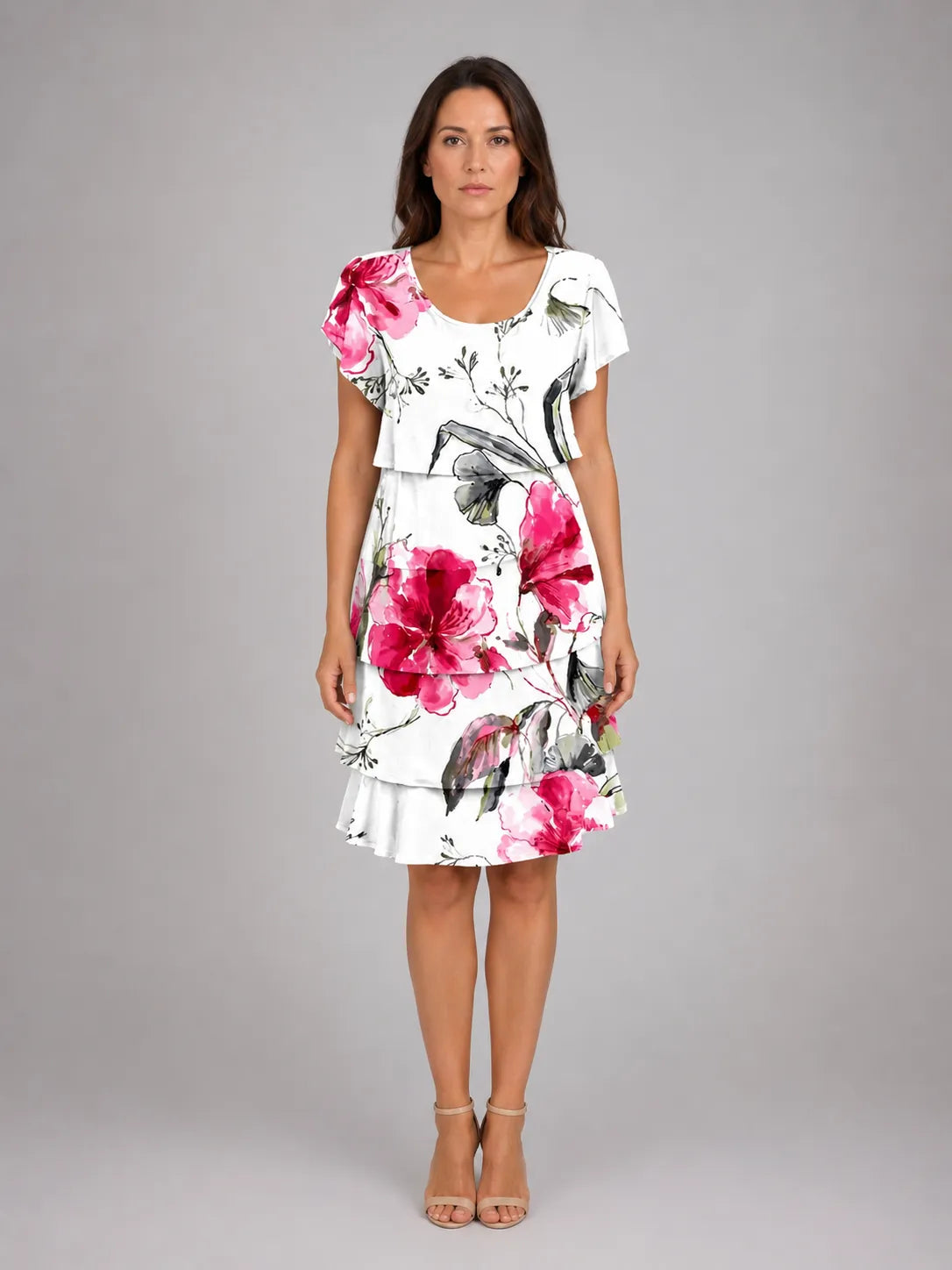 Vestido de Invitada de Boda Midi Elegante Estampado con Volantes