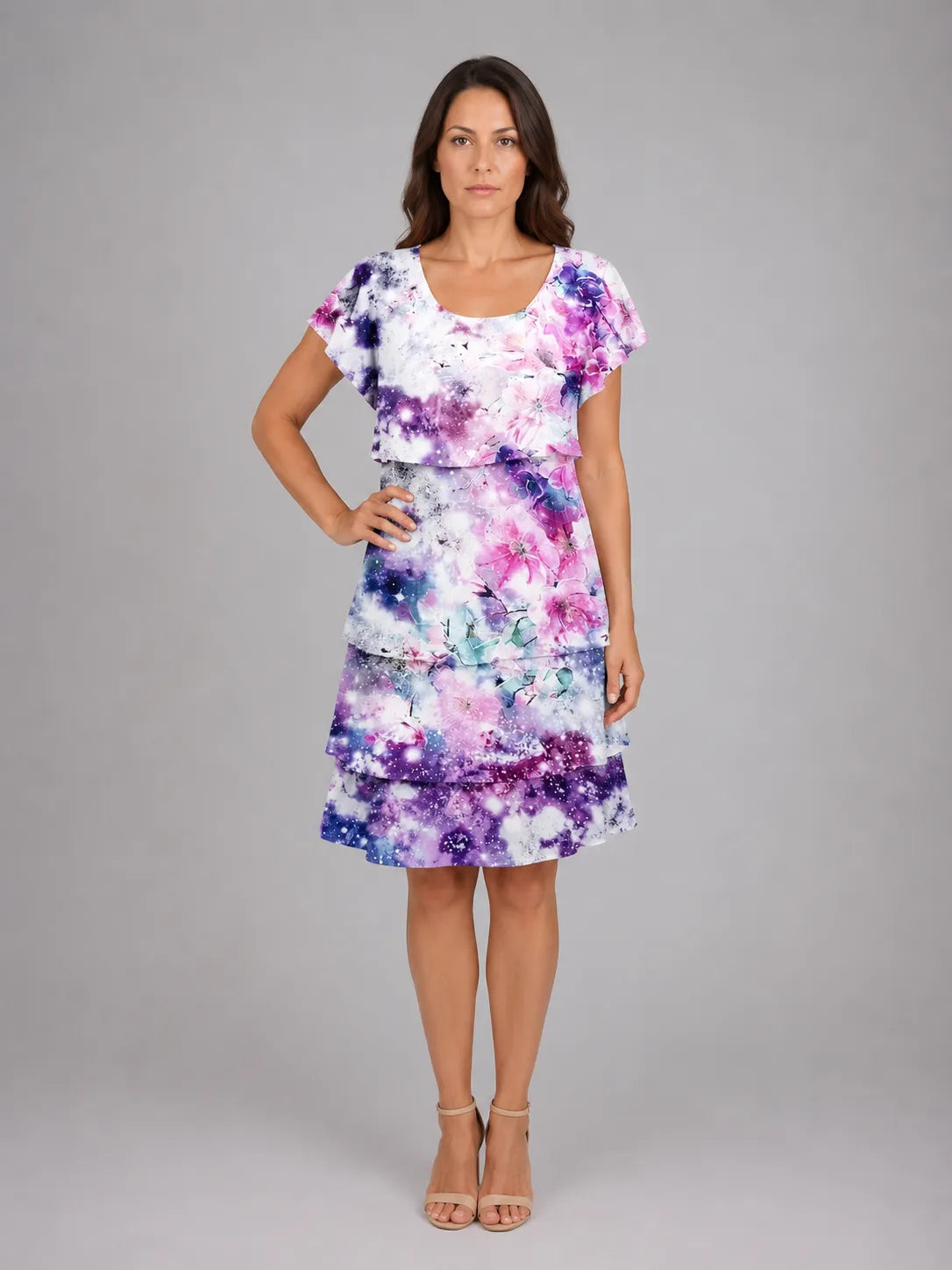 Vestido de Invitada de Boda Midi Elegante Estampado con Volantes