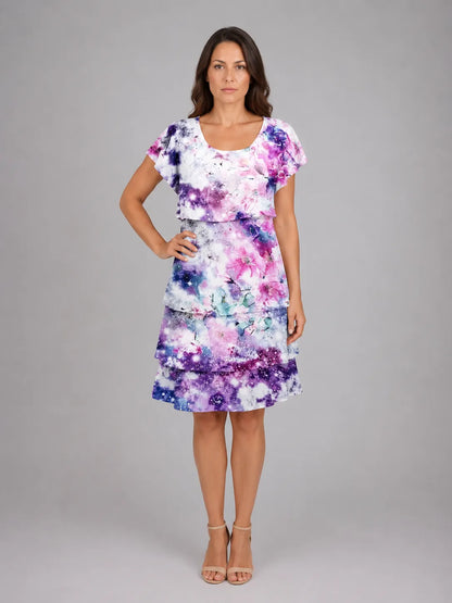 Vestido de Invitada de Boda Midi Elegante Estampado con Volantes