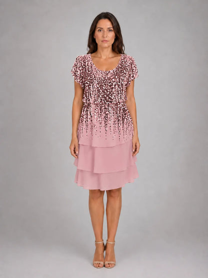 Vestido de Invitada de Boda Midi Elegante Estampado con Volantes