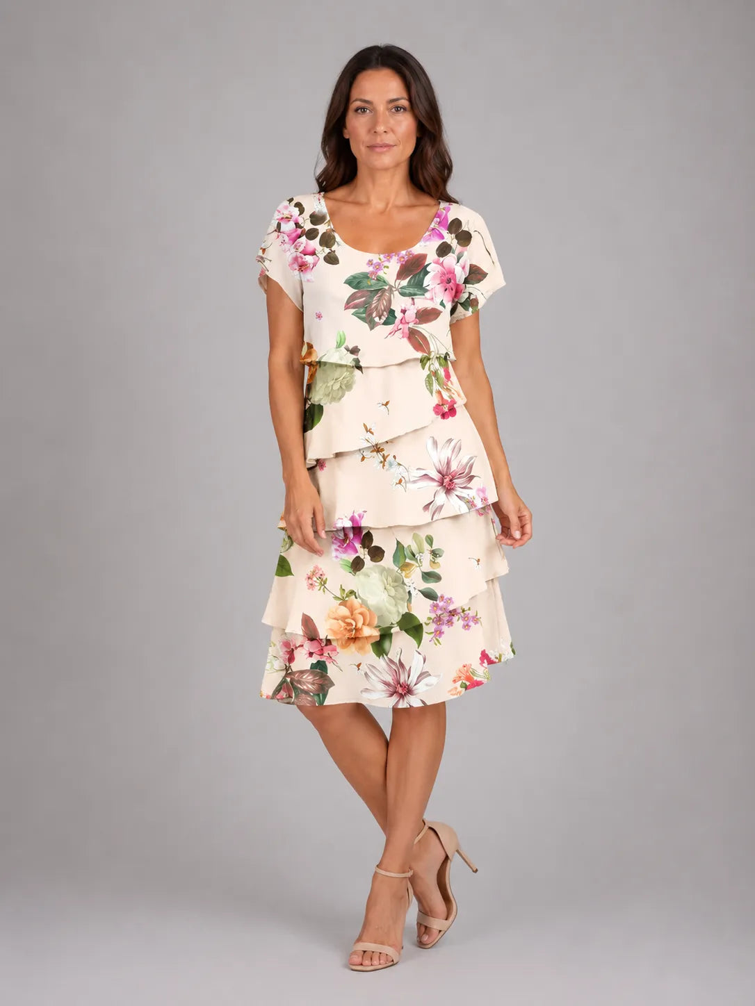 Vestido de Invitada de Boda Midi Elegante Estampado con Volantes