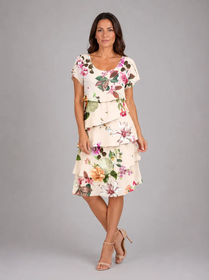 Vestido de Invitada de Boda Midi Elegante Estampado con Volantes