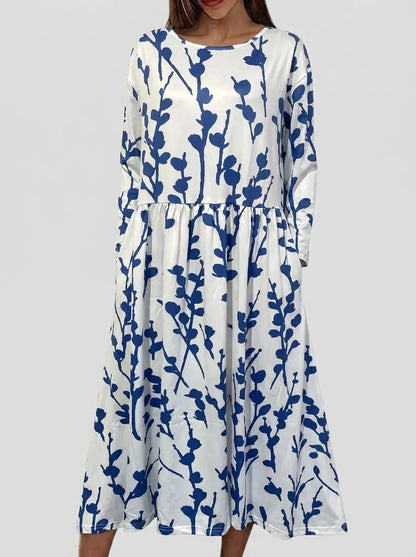 Vestido de Invitada de Boda Midi Elegante Floral con Manga Larga