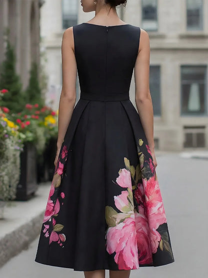 Vestido de Invitada de Boda Midi Elegante Flores con Diseño Plisado