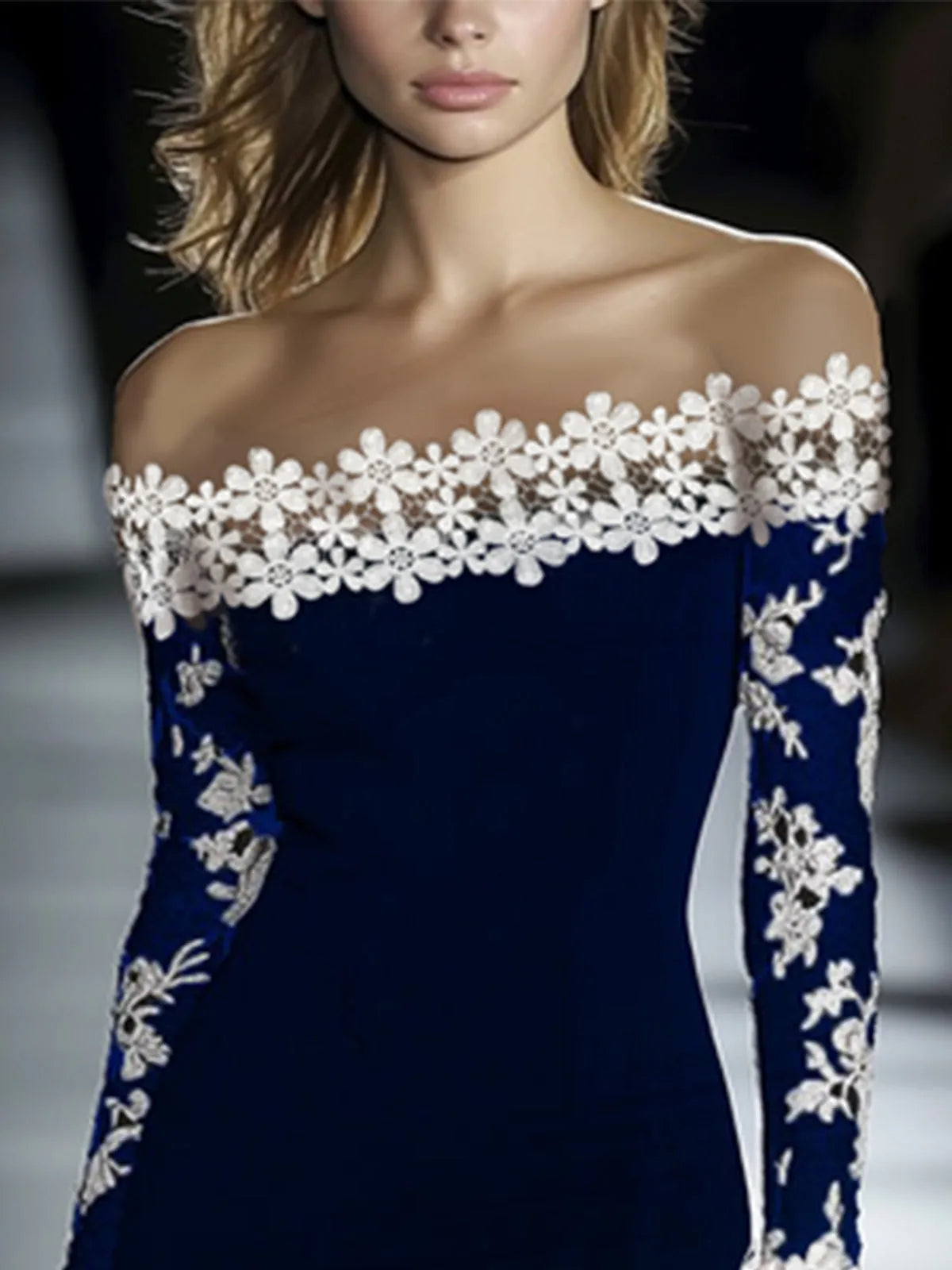 Vestido de Invitada de Boda Midi Elegante Flores con Hombros Descubiertos