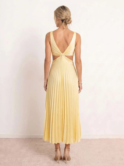 Vestido de Invitada de Boda Midi Elegante Fluido con Cut Out