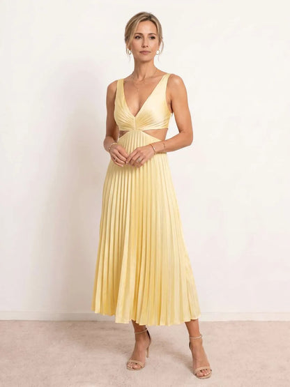 Vestido de Invitada de Boda Midi Elegante Fluido con Cut Out