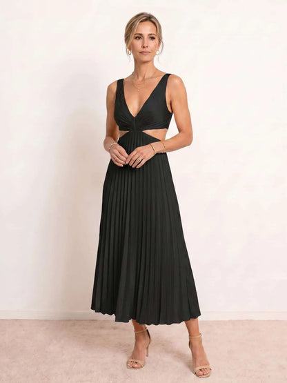 Vestido de Invitada de Boda Midi Elegante Fluido con Cut Out