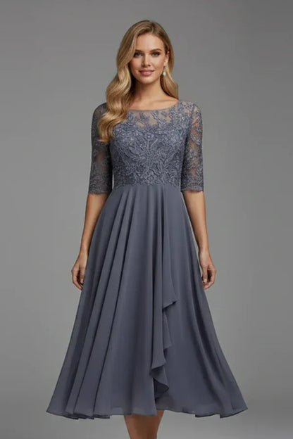 Vestido de Invitada de Boda Midi Elegante Fluido con Falda Asimétrica